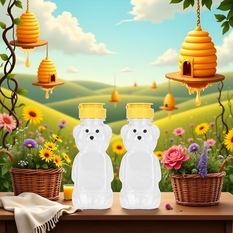 Wwyan 2Pcs Yellow Plastic Bear Honey Bottle Jars,Empty Honey Squeeze