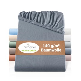 BaSaTex Organic Jersey Fitted Sheet, 100% GOTS (Global Organic Textile Standard) Certified Cotton, Fitted Sheet in All Sizes, Children's and Baby Beds, 60 x 120 – 70 x 140 cm, Anthracite