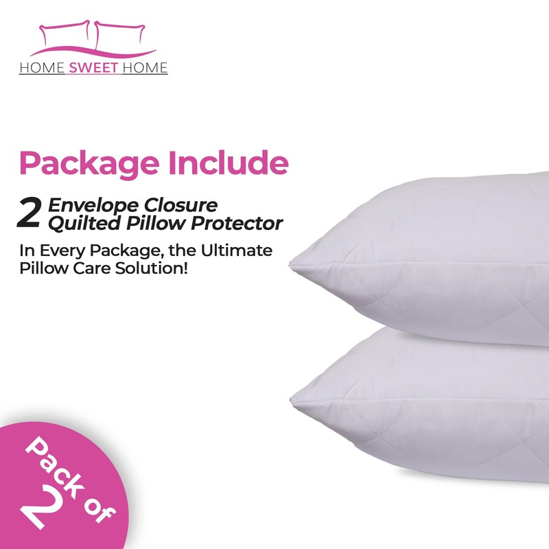 Home Sweet Home UK Quilted Pillow Protectors 2 Pack Envelope