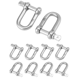 QWORK Marine Grade Bow Shackles, 10 Pack 1/4 Inch (6mm) 316 Stainless Steel D Ring Shackle, Screw Pin Anchor Shackle for Traction Steel Wire, Bolt Type Forged Marine Hardware