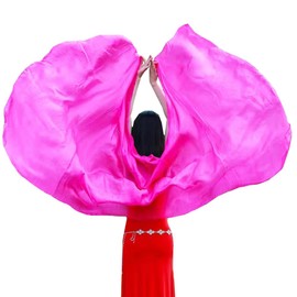TMZAQH - Velo de seda real para mujer, velo de seda para danza del vientre, velo de seda de 3 yardas, bufandas de mano, colores de llama de fuego, Rosa, 250*114cm