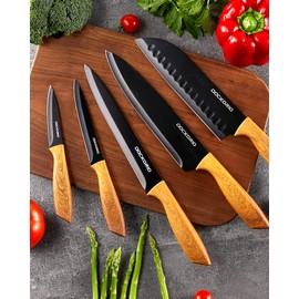 Dockorio Kitchen Knife Set with Block, all in one 19 PCS High Carbon Stainless Steel Sharp Serrated Steak Knives Set, Chef Knives, Bread Knife, Scissor, Sharpener