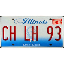 Illinois Land of Lincoln License Plate red numbers on white blue with Lincoln Portrait