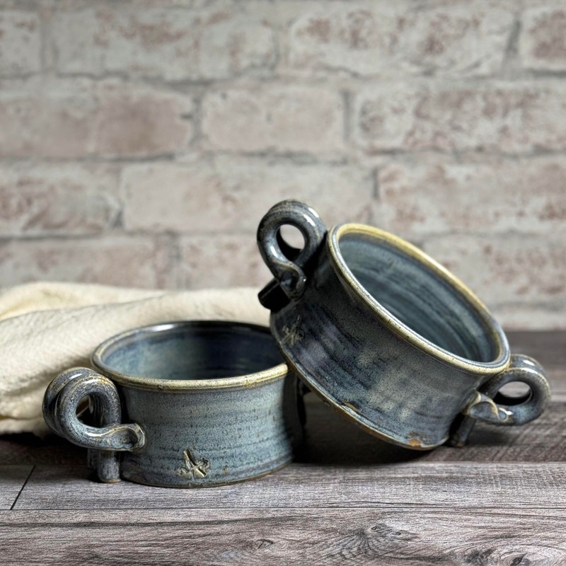 Anthony Stoneware Handled Soup Crock, French Blue