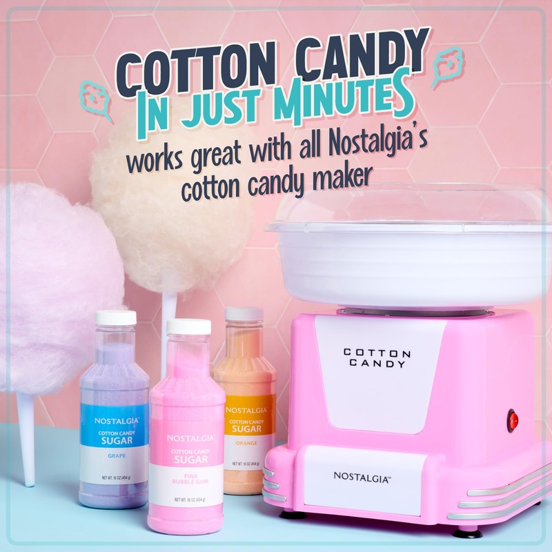 Nostalgia Cotton Candy Flossing Sugar (3-Pack), Grape, Pink Bubble Gum,