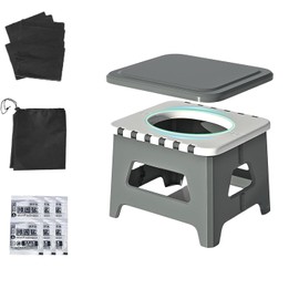 Camping Portable Toilet Chair,Firm Foldable Emergency Toilet With Lid,Folding Stool For Travel Wild Fishing Traffic Jams (Grey, Small)