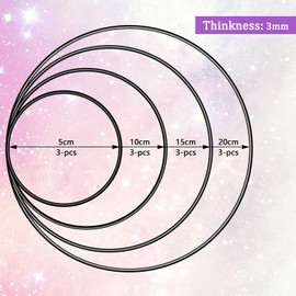 GETRICH Pack of 12 Metal Rings for Crafts, Metal Ring, Black, 20 cm/15 cm/10 cm/5 cm, Wire Rings for Crafts, Decorative Rings for Hanging, Dream Catchers, Floristry, Wedding Wreath, Decoration, Wall