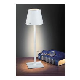 Cilio Sole LED Table Lamp with Touch Sensor, Dimmable with Memory Function, Up to 13 Hours of Lighting Time, for Indoor and Outdoor Use, Metal/Plastic, 13.75" H, 4.25" Diameter, White
