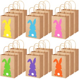 Silkfly 48 Pieces Easter Bunny Gift Bags Bulk Easter Kraft Gift Bags with Handle Easter Treat Bags Bunny Candy Goodies Bags Easter Party Favor Bags for Easter Party Supplies Decoration