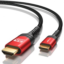 JSAUX Mini HDMI to HDMI Cable 3 m [4K @ 60Hz, 18 Gbps] Mini HDMI to HDMI Nylon Braided Cable Support 4K, 1080P, 2K @ 120Hz, 3D, HDR, ARC, Bi-Directional for Camera, Laptop, TV, Monitor, Projector Red