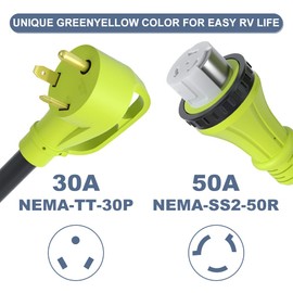 AOWEITOUR 30 Amp to 50 Amp RV Locking Adapter Cord, NEMA TT-30P Male to SS2-50R Twist Lock Female Power Dog Bone Plug, Heavy Duty STW 10 Gauge for RV Trailer Camper(12 Inch)