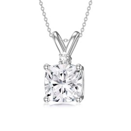 QKABTI Cushion Cut Gemstone Pendant Necklaces for Women S925 Sterling Silver 7mm 2ct Gemstone Pendant Necklace Birthday Christmas Dainty Jewelry Gifts for Her, Sterling Silver, Peridot