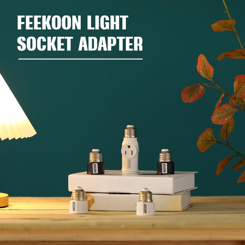 Feekoon 3 Pcs Light Socket to Plug Adapter, E26 Lamp