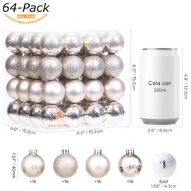 Sea Team 64 Pack Christmas Ball Ornaments with Strings, 30mm/1.18" Small Baubles, Shatterproof Plastic Christmas Bulbs, Hanging Decorations for Christmas Tree, Holiday, Wedding, Party