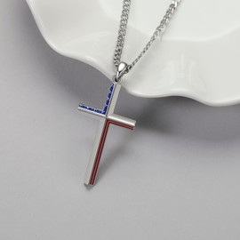 DOTBJ American Flag Cross Necklace for Men 925 Sterling Silver Beveled Edge Patriotic Cross Pendant with Stainless Steel Chain 22"+2"