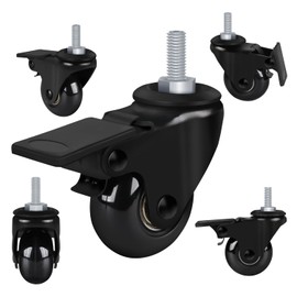 8T8 Replacement Office Chair Wheels 2 inch PU Caster Wheels with Brakes, Set of 5, Heavy Duty Casters with Threaded Stem 5/16"-18x1, Quiet and Smooth Rolling, Safe for Wood Hardwood Floors