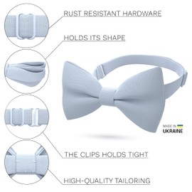 Bow Tie House Classic Pre-Tied Bow Tie Set Formal Pocket Square Solid Hanky Tuxedo with Handkerchief set (Large, Pastel Blue)
