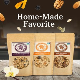 Maple Nut Kitchen Artisanal Variety Pack Granola Bites - Lavender Blueberry, Tropical Orange, Maple Nut Granola | 10 oz Each | Gluten-Free, Vegan, Delicious Breakfast Treats | 3-Pack