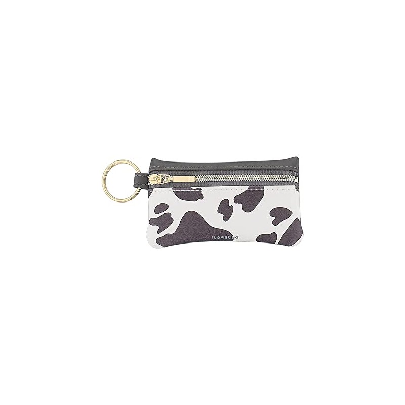 Flower Ring Smart Key Pouch Cow Pattern x Heart Motif
