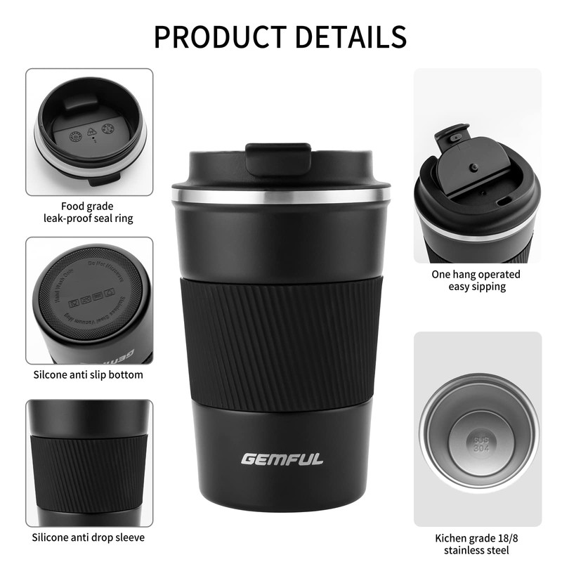 GEMFUL Thermal Travel Hot Drinks 2 Pack Coffee Cup Spill