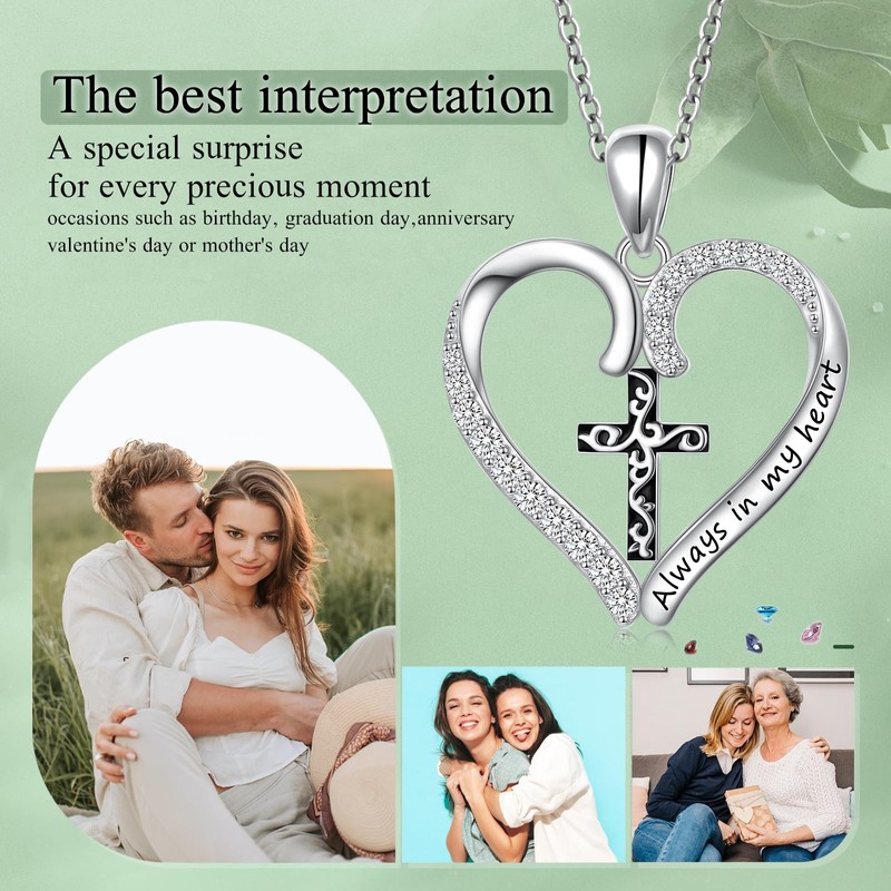 Alphm Cross Heart Necklace for Women S925 Sterling Silver