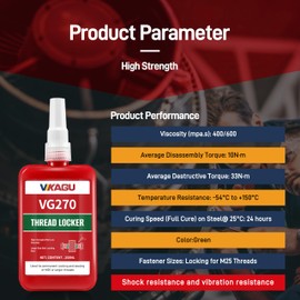 270 Green High Strength Threadlocker - 8.45Oz/250ml- Fills Gaps for Worn Threads - Glue Resists Heat，Oil Chemicals-Industrial Grade for Bolts, Nuts & Screws - Medium Viscosity Glue-Reduce Unit Costs