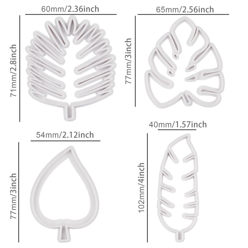 4 pcs Cookie Cutters, Tropical Leaf Cookie Leaf Mini Cutters