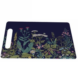 Bcumuq Herbs Wild Flowers Cutting Boards Floral Dark Black Cutting Boards Kitchen Chopping Board with Handles Non Slip Plastic 16 x 10 x 0.24 Inch