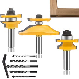 LEATBUY 3 PCS Router Bit Set 1/2-Inch Shank, Tongue Groove Raised Panel Cabinet Door Router Bits, Woodworking Wood Cutter, Window Shelf Table Milling Tool(1/2-Single)