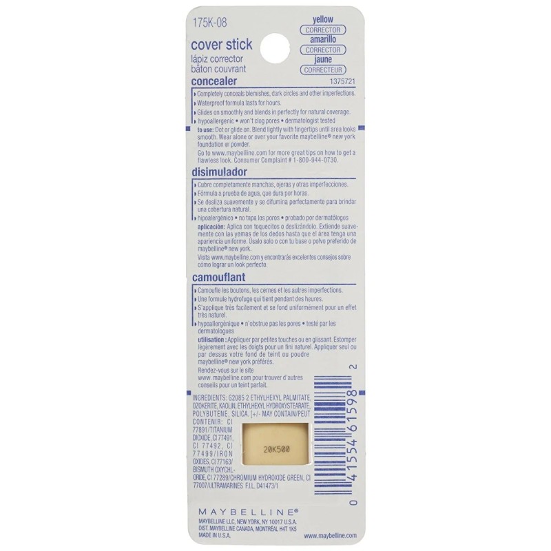 Maybelline New York Cubierta Palo Corrector, 190 Correctiva