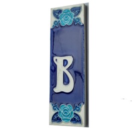 Phosphorescent Hand Painted Italian Pottery Numbers and Letters House Numbers Rose Design Tile Size: 15cm x 5cm (Letter)