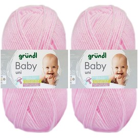 2 x 50 g Gründl Baby Plain Wool Set Including Instructions for Baby Teddy Bear (07 Pink)
