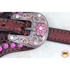 HILASON Western Leather Spur Straps Brown Floral Crystals Bling Pink