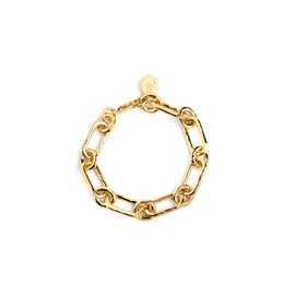 SINGULARU - Zambia Link Gold Bracelet - Solid Brass Link Bracelet with 18 Carat Gold Plating - One Size - Chain Length 18 cm - Women's Jewellery, Brass