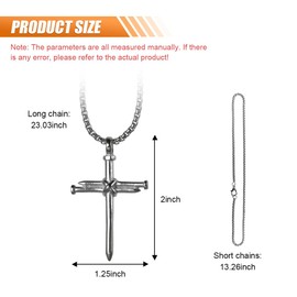 Nail Cross Pendant for Car Rearview Mirror Hanging Accessories - Metal Cross Necklace Ornament Car Interior Rear View Mirror Charm for Men Women - Universal Religious Cross Chain Decoration (Silver)