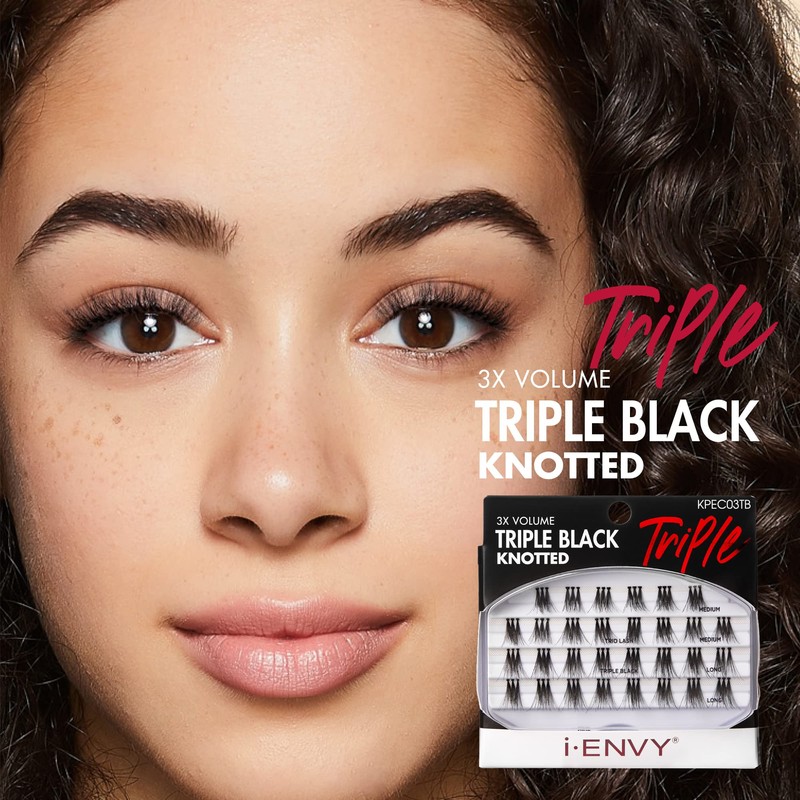 iENVY False Eyelashes Triple Black Knotted Individual Trio Lashes 3X