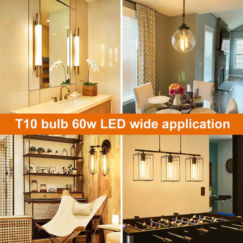 Vinaco T10/T30 LED Edison Bulb, 2 Pack Dimmable No Flicker
