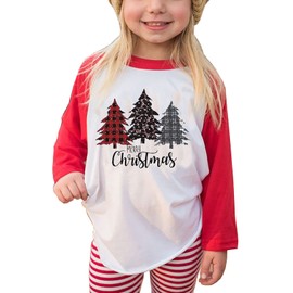 Toddler Baby Girls Boys Merry Christmas Shirt Kids Buffalo Plaid Trees Holiday T-Shirt Tees (4T, Red)