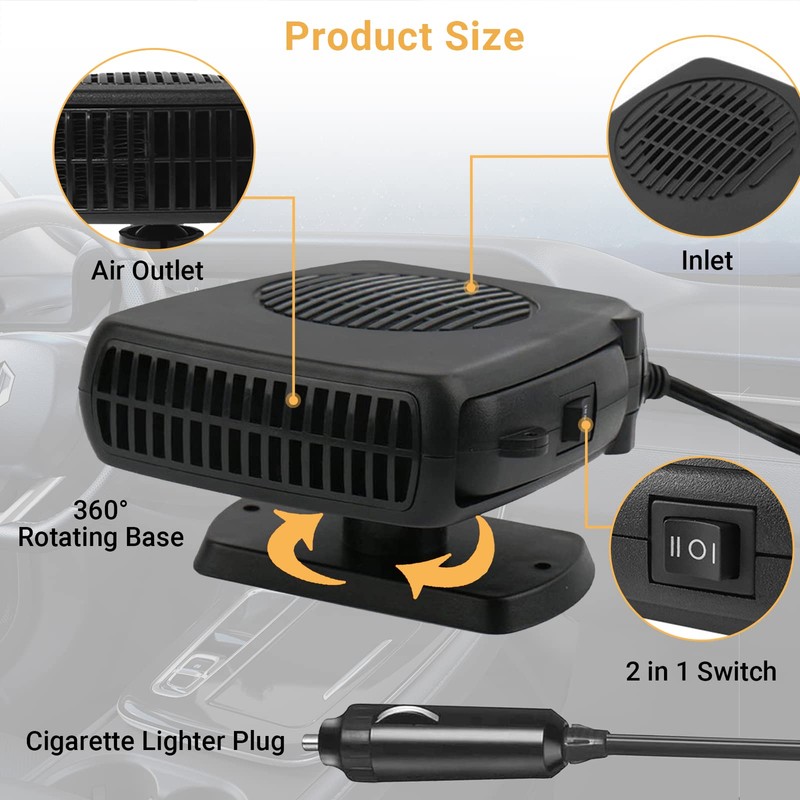 Car Heater,12V 200W Portable Windshield Defroster Demister with Heating/Cooling Fan