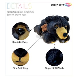 DolliBu Lying Wild Black Bear Super-Soft Stuffed Plush Cuddly Animal Toy - Animal / Wild Animals Theme - 10 INCH - Unique huggable loveable New friend Gift - Item #5337