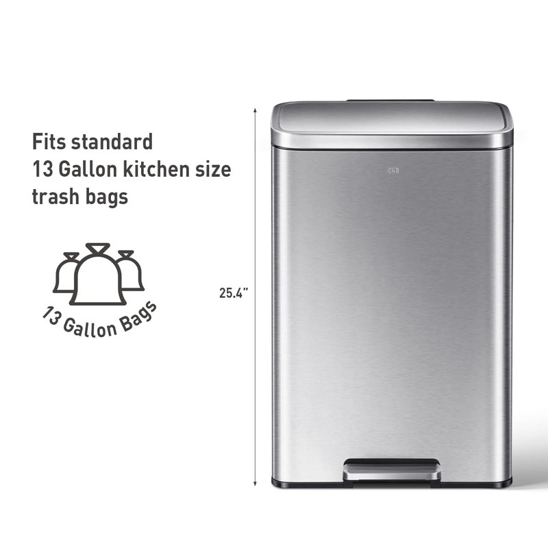 EKO Madison Brushed Stainless 50 Liter/13.2 Gallon Step Trash Can