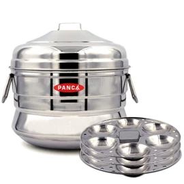 PANCA Stainless Steel Idli Maker - 18 Cavity, 3 Plates Steamer | Premium Cooker Pot | Panai Big (Set of 1)