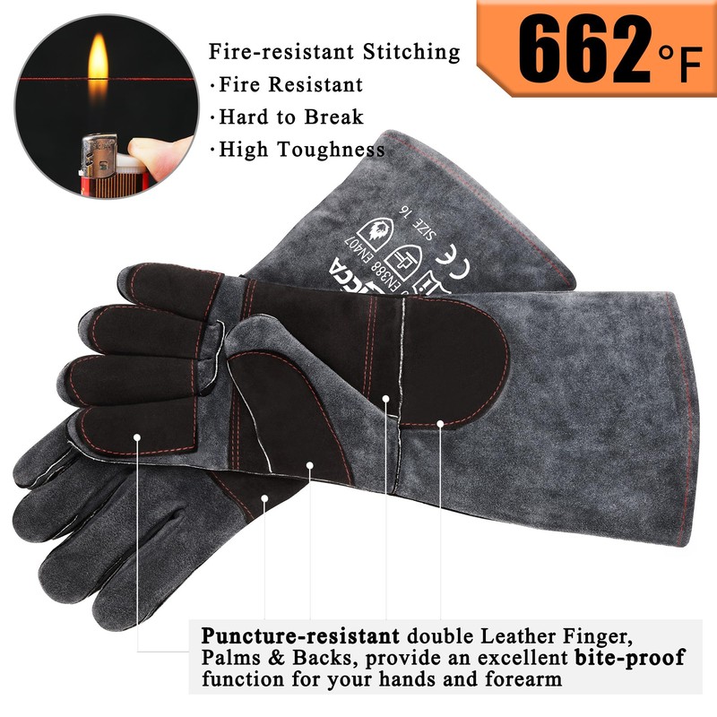 RAPICCA Animal Handling Gloves Bite Proof Double Leather Reinforced Padding