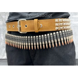 Handmade Metal Bullet Belt 2.23" Nickel  W/ Copper Bandolier Cowboy Army Soldier Costume - SM-34"