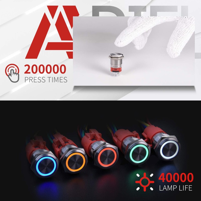 APIELE Latching Push Button Switch 19mm 12V- 24V DC LED