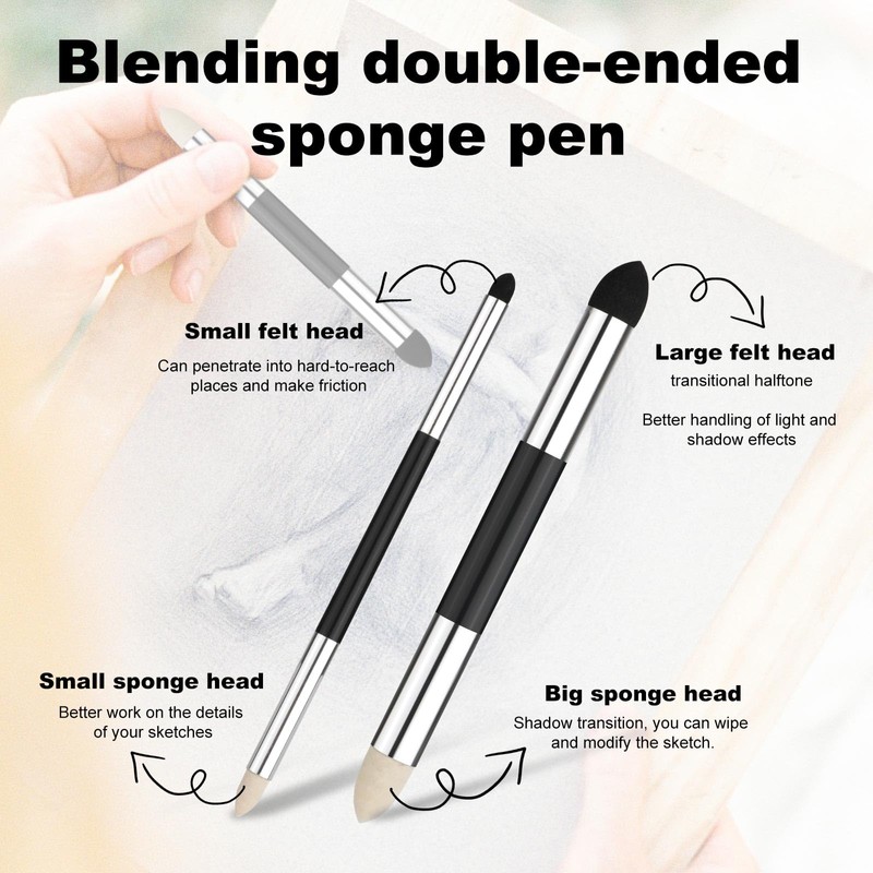 6pcs Artist Blending Sponge Pen, pastel tool 2 Sizes Double-Headed