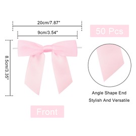 Anwyll Twist Tie Bows,Pink Satin Ribbon Bows,50 Pcs Happy Mothers Day Ribbon Bows,Pre-Tied Pink Gift Bows for Gift Wrapping Treat Bag Present Craft Mothers Day Teachers Day Wedding Party Bridal Shower