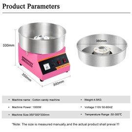 Cotton Candy Machine Commercial Cotton Candy Machine, Cotton Candy Maker, with Stainless Steel Bowl, Sugar Scoop, Perfect for Home, Carnival, Kids Birthday, Family Party, Pink