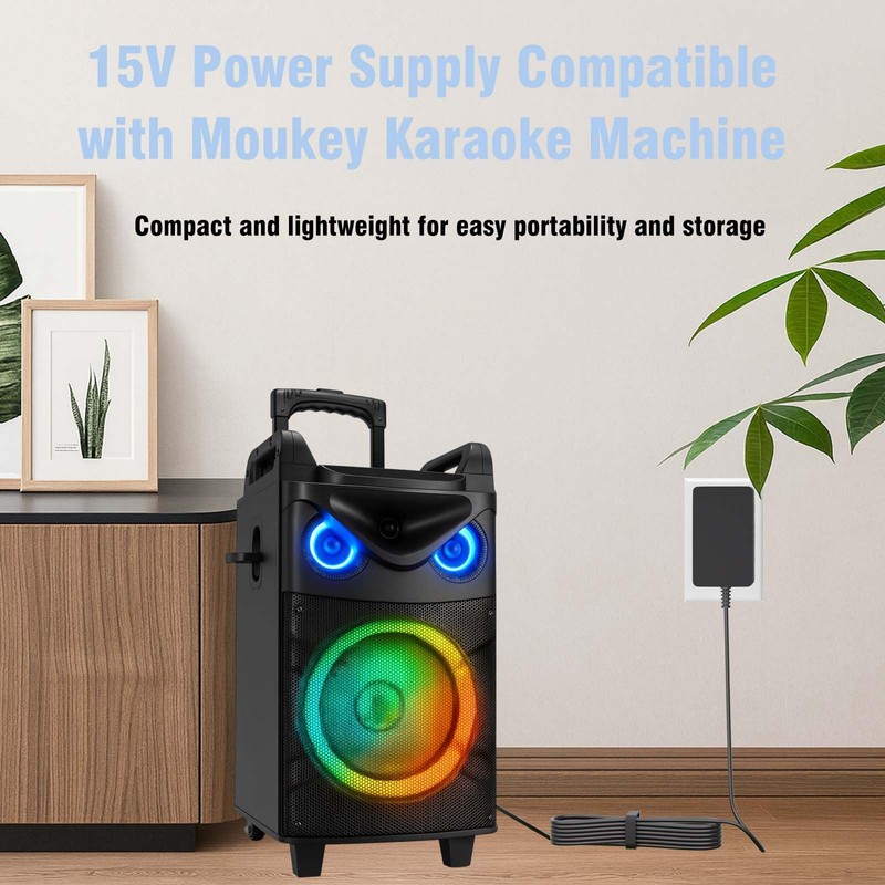 15V Power Supply Compatible with Moukey Karaoke Machine for MTs10-1