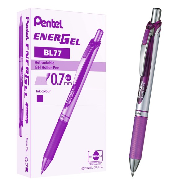 Pentel Energel XM Retractable Gel Pen with 0.7 mm Tip, 0.35 mm Line Width - Violet, Pack of 12